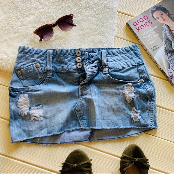 Guess Dresses & Skirts - Guess Denim Blue Distressed Jean Skirt Size 27